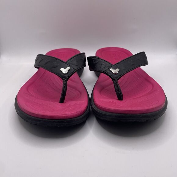 Crocs x Disney Sandals Women's Size 7 Limited Edition Open Toe Pink Black Thong - Picture 2 of 8